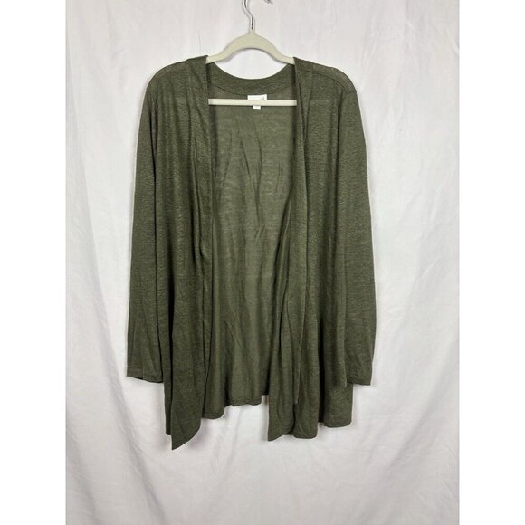 J.Jill  Women's Large Cardigan Linen Open Front Army Green Lightweight Sweater - Picture 1 of 9